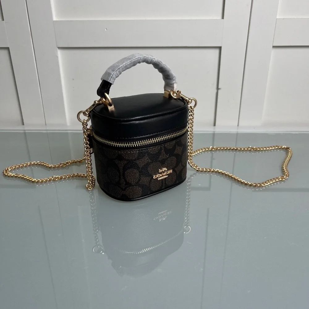 Coach Brown/Black Signature Mini Vanity Crossbody with Gold Chain - Picture 2 of 8